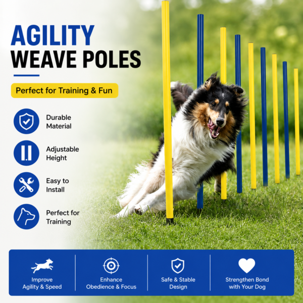 Dog Agility Weave Poles Training Set Improve Speed, Focus & Agility Through Interactive Trainin
