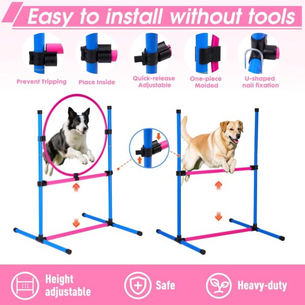Dog Agility Course Backyard Set, Dog Agility Equipment, Pet obstacle Course Backyard with 6 Dual Mode Weave Poles, 2 Adjustable Hurdle, Jump Ring, Tunnel, Pause Box, Toy Balls and 2 Carrying Bags