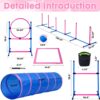Dog Agility Course Backyard Set, Dog Agility Equipment, Pet obstacle Course Backyard with 6 Dual Mode Weave Poles, 2 Adjustable Hurdle, Jump Ring, Tunnel, Pause Box, Toy Balls and 2 Carrying Bags