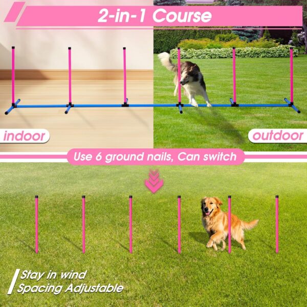 Dog Agility Course Backyard Set, Dog Agility Equipment, Pet obstacle Course Backyard with 6 Dual Mode Weave Poles, 2 Adjustable Hurdle, Jump Ring, Tunnel, Pause Box, Toy Balls and 2 Carrying Bags