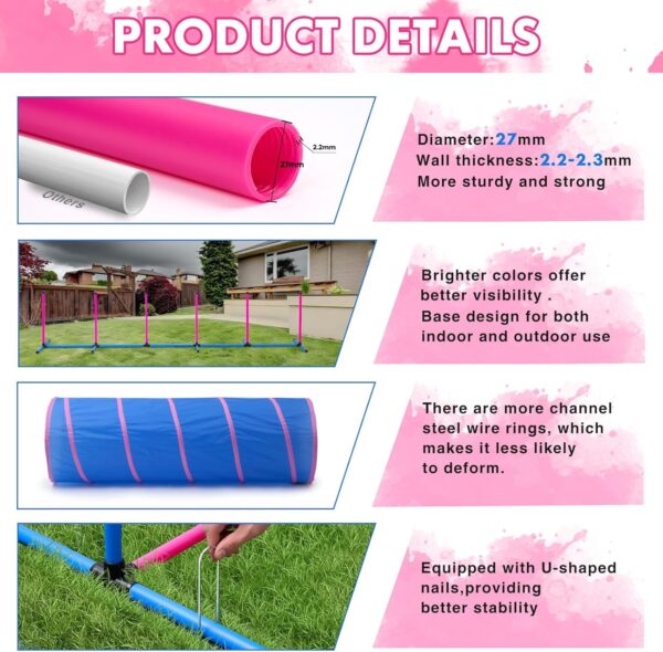 Dog Agility Course Backyard Set, Dog Agility Equipment, Pet obstacle Course Backyard with 6 Dual Mode Weave Poles, 2 Adjustable Hurdle, Jump Ring, Tunnel, Pause Box, Toy Balls and 2 Carrying Bags
