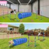 Dog Agility Course Backyard Set, Dog Agility Equipment, Pet obstacle Course Backyard with 6 Dual Mode Weave Poles, 2 Adjustable Hurdle, Jump Ring, Tunnel, Pause Box, Toy Balls and 2 Carrying Bags