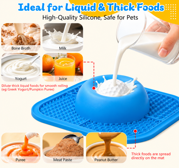 2-in-1 Slow Feeder & Lick Bowl with Rolling Ball Make Mealtime More Engaging, Healthier, and Cleaner