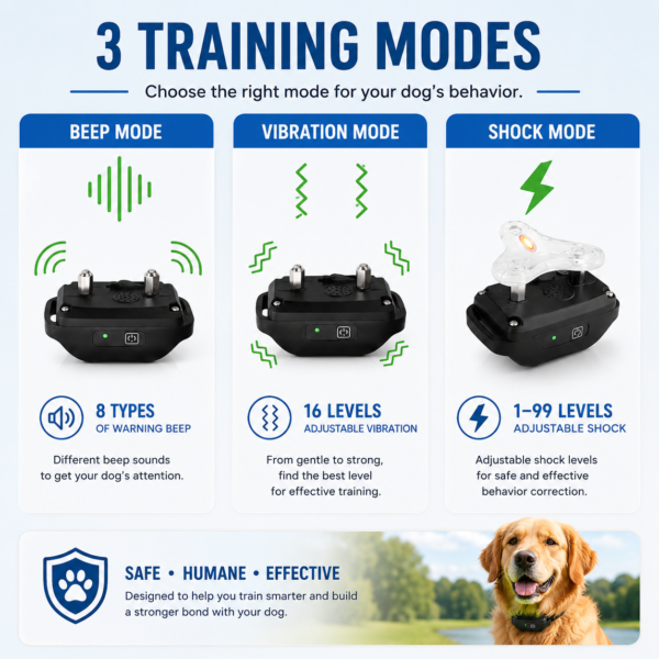 Remote Dog Training Collar with Beep Vibration Shock Modes Waterproof Anti Bark Collar