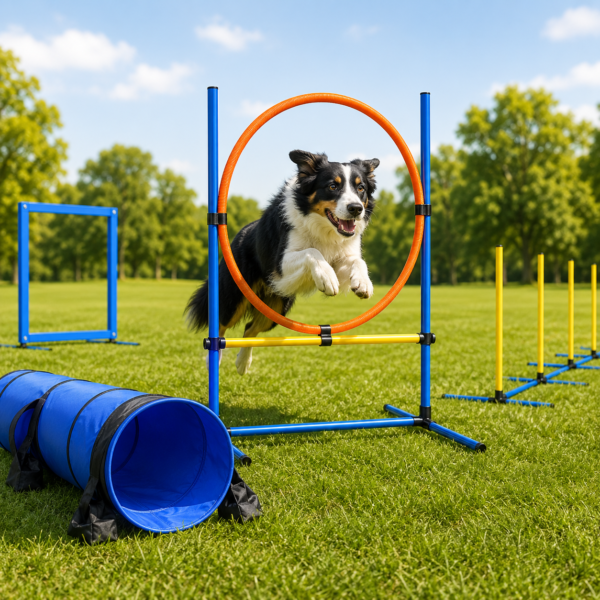 Dog Agility Training Equipment Kit Complete Pet Obstacle Course Set for Fun Training & Interactive Exercise