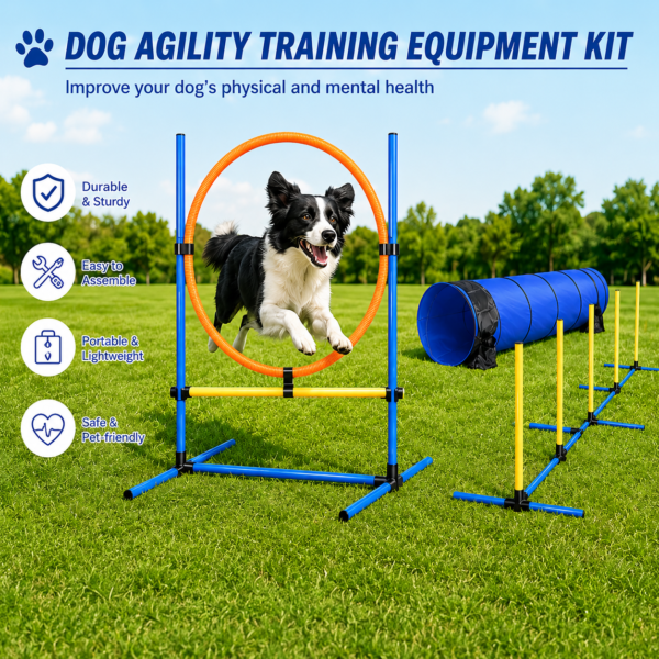 Dog Agility Training Equipment Kit Complete Pet Obstacle Course Set for Fun Training & Interactive Exercise
