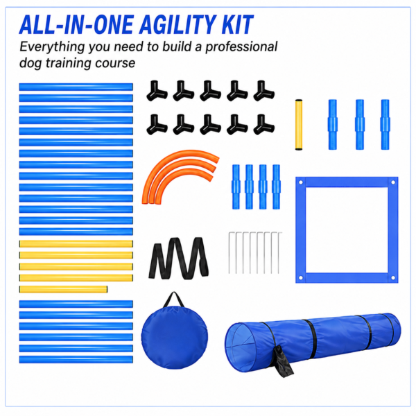 Dog Agility Training Equipment Kit Complete Pet Obstacle Course Set for Fun Training & Interactive Exercise