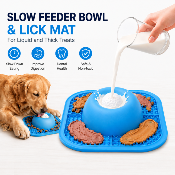 2-in-1 Slow Feeder & Lick Bowl with Rolling Ball Make Mealtime More Engaging, Healthier, and Cleaner